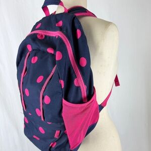 Lands End Backpack Pink Polka Dots on Navy Blue Back to School Reflectors